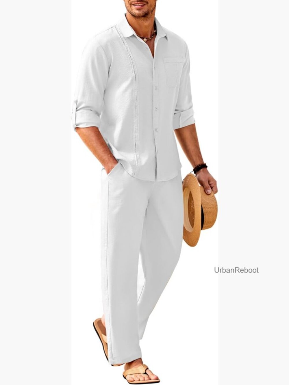 2 Piece Linen Set Button Down Shirt & Pants Matching Lounge Set